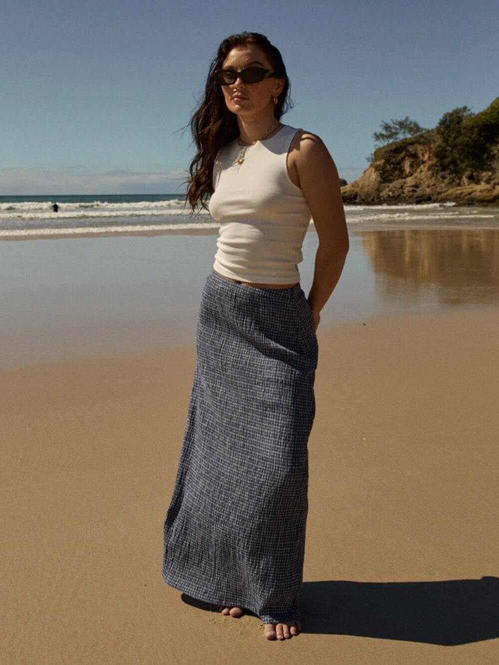 Afends Lita Seersucker Maxi Skirt Seersucker Maxi Skirt - Size Small - NWT Blue - Picture 4 of 6